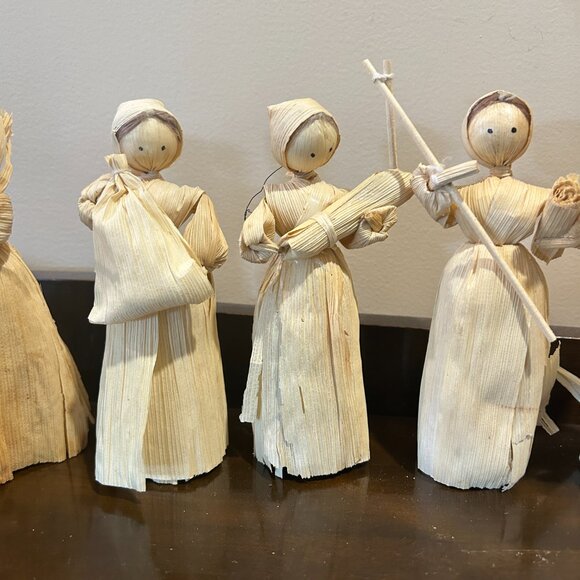 Vintage Lot of 8 Corn Husk Dolls Handmade Folk Art Thanksgiving Decor Craft Boho - Picture 5 of 7